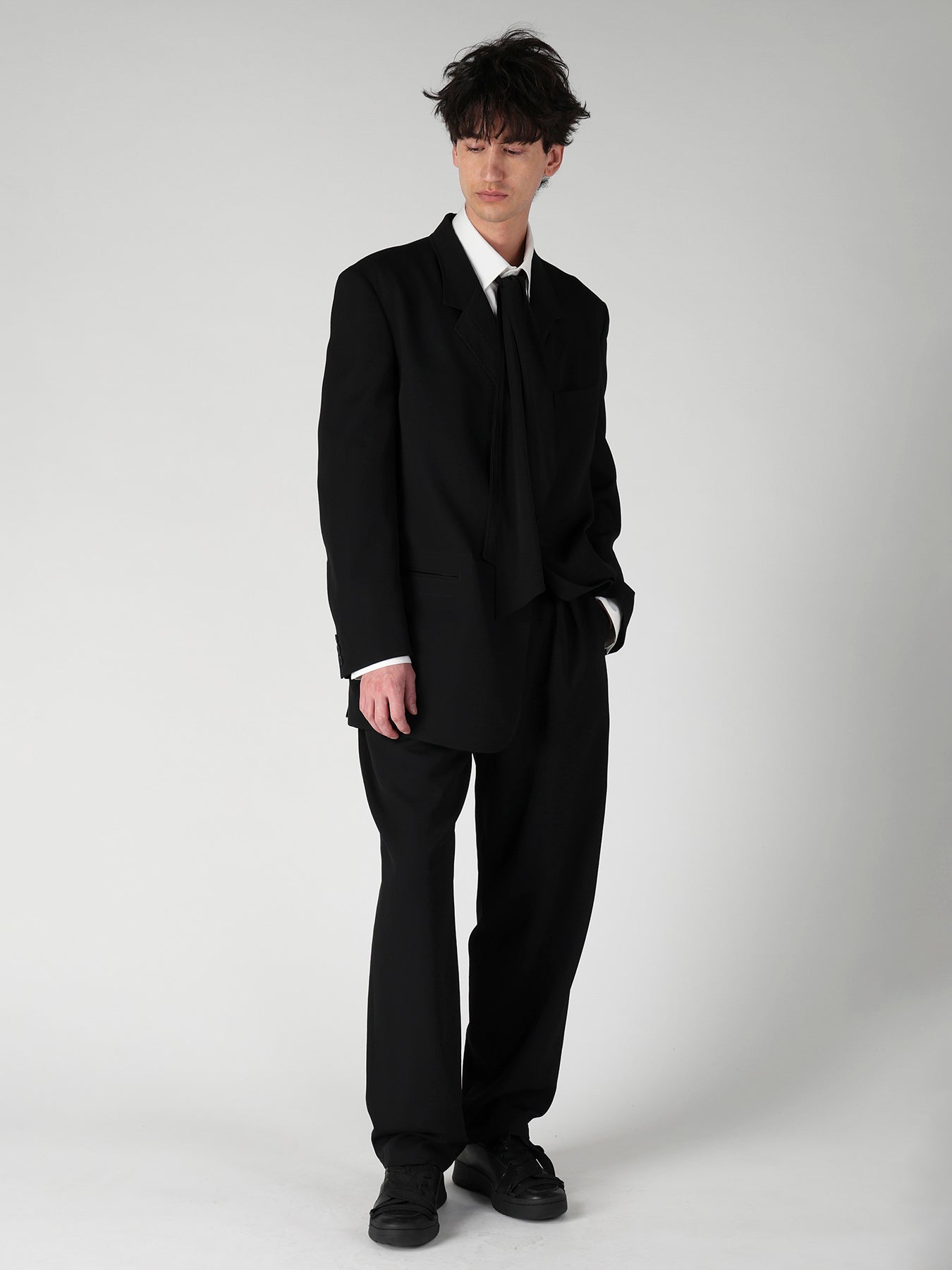 WOOL GABARDINE LAPEL PANEL 2BUTTONS JACKET
