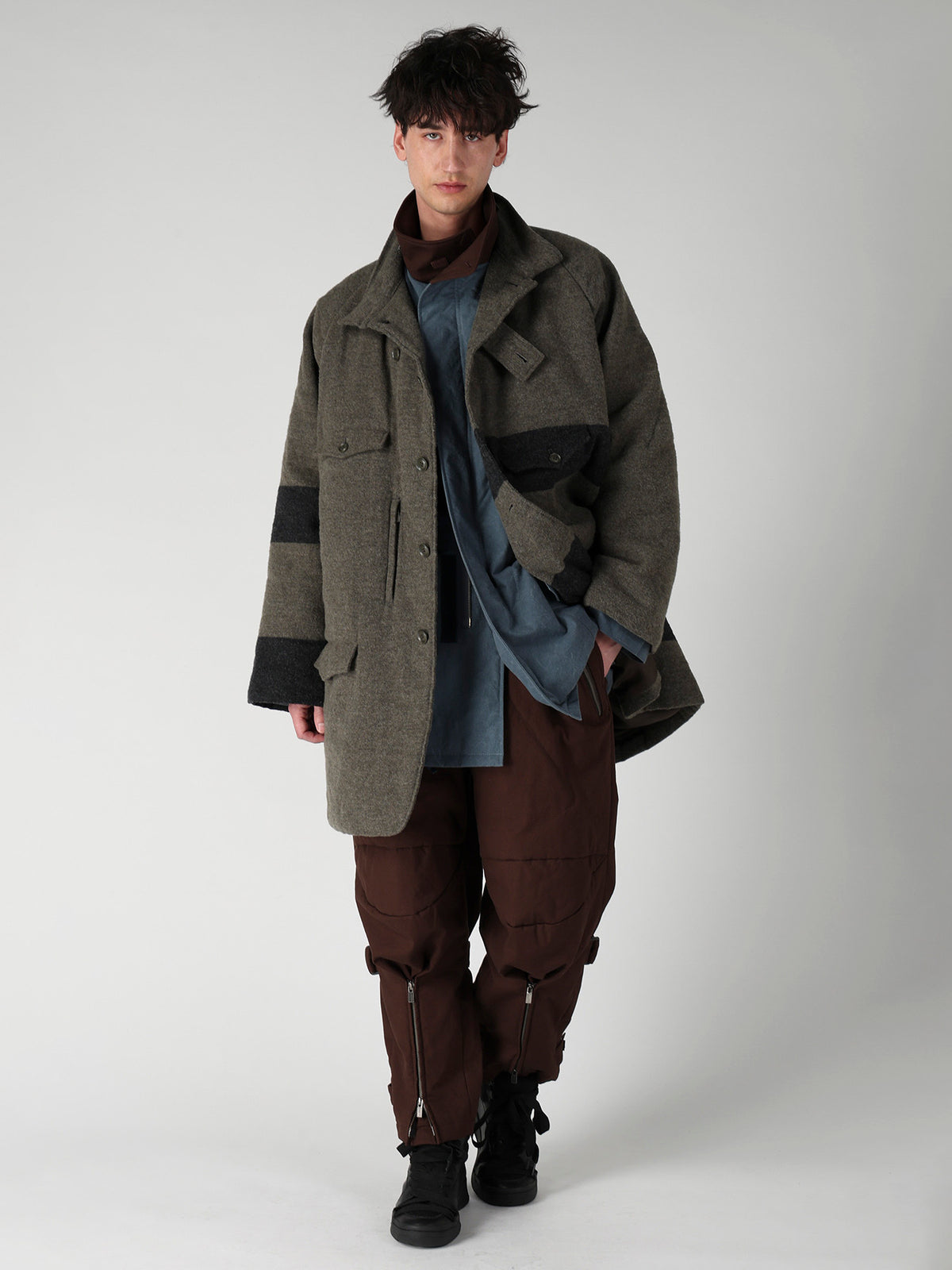 ARMY BLANKET BORDER STAND COLLAR PADDED JACKET