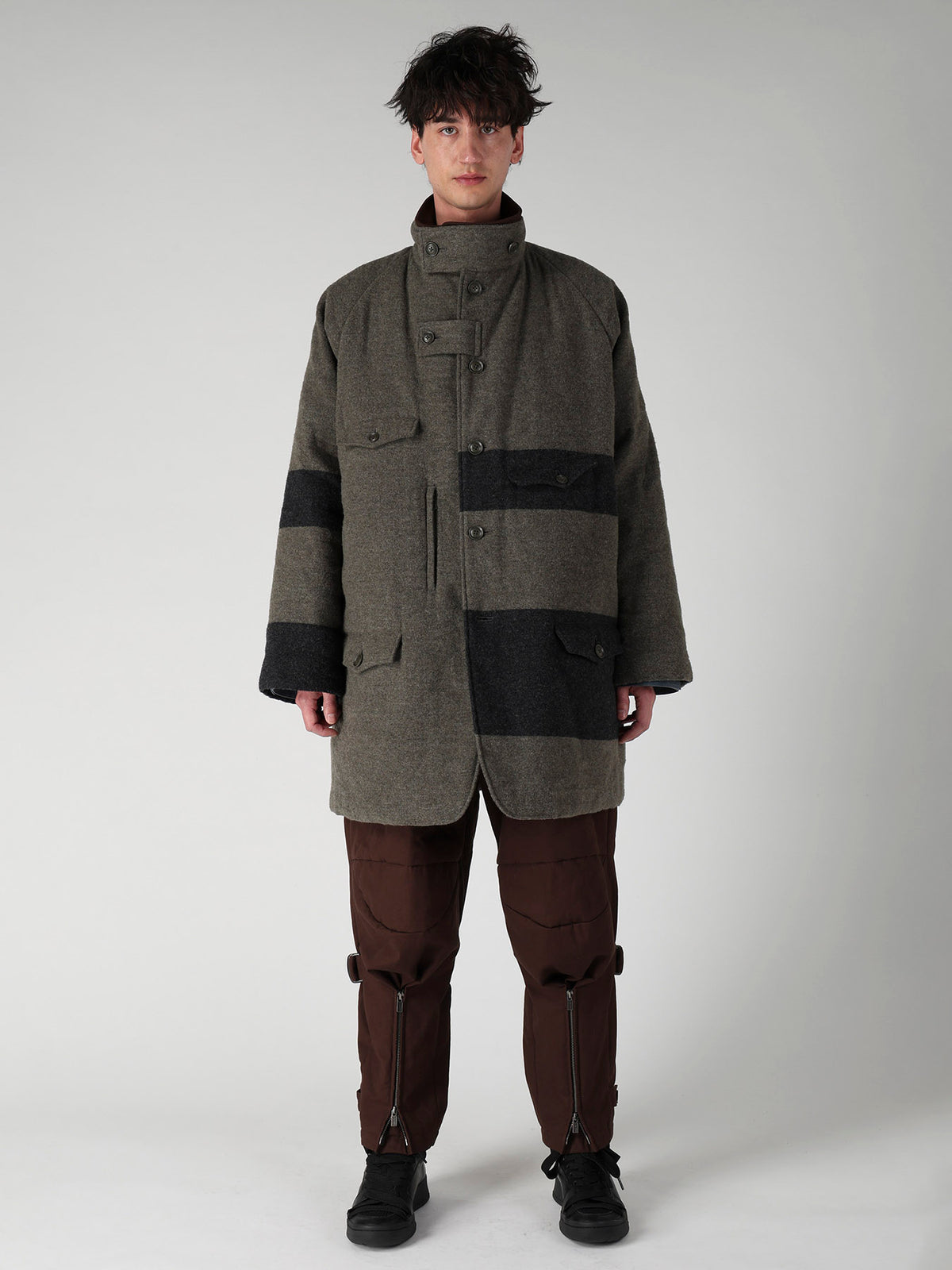ARMY BLANKET BORDER STAND COLLAR PADDED JACKET