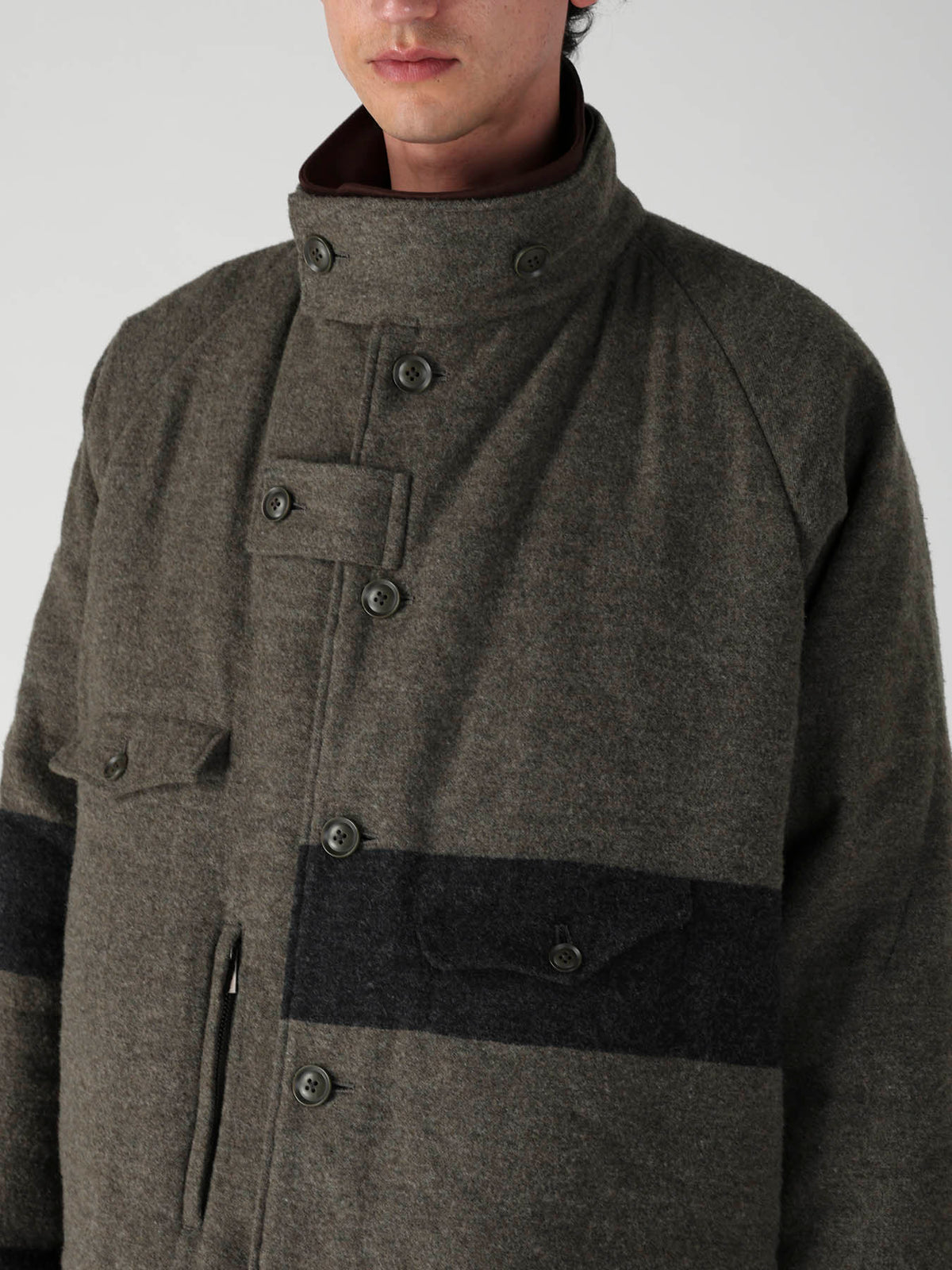 ARMY BLANKET BORDER STAND COLLAR PADDED JACKET