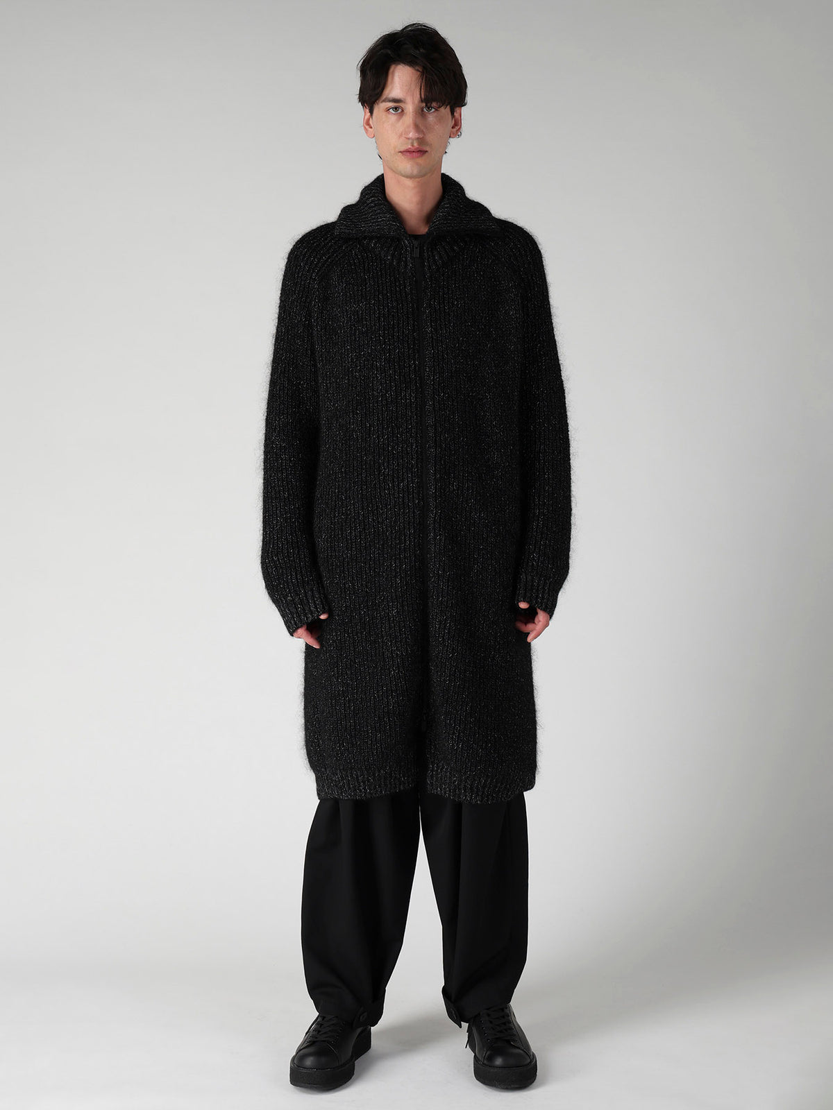 PLATING HALF CARDIGAN TURTLE NECK ZIP CARDIGAN