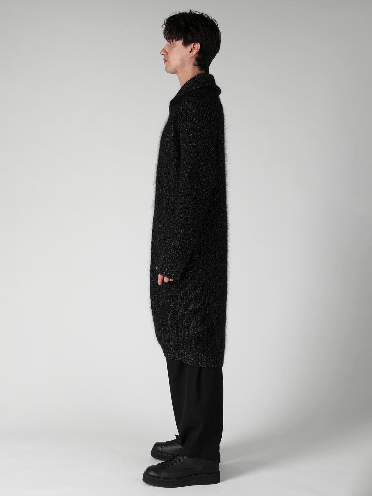 PLATING HALF CARDIGAN TURTLE NECK ZIP CARDIGAN