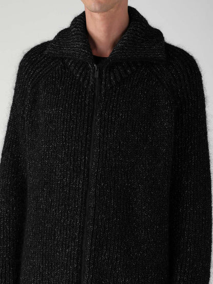 PLATING HALF CARDIGAN TURTLE NECK ZIP CARDIGAN
