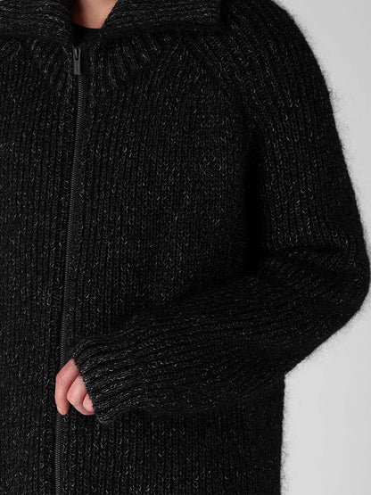 PLATING HALF CARDIGAN TURTLE NECK ZIP CARDIGAN