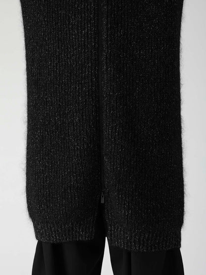 PLATING HALF CARDIGAN TURTLE NECK ZIP CARDIGAN