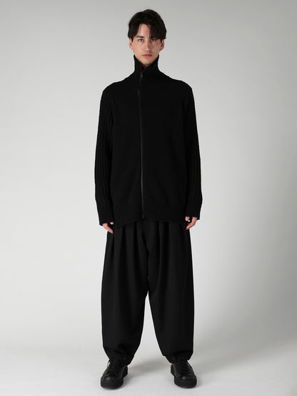 7G PLATING SINGLE JERSEY RIB HIGH NECK ZIP CARDIGAN