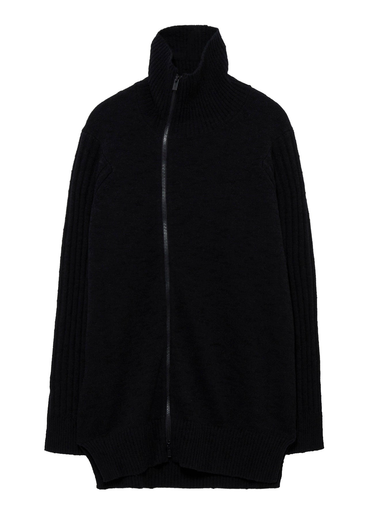 7G PLATING SINGLE JERSEY RIB HIGH NECK ZIP CARDIGAN