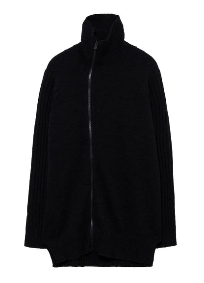 7G PLATING SINGLE JERSEY RIB HIGH NECK ZIP CARDIGAN