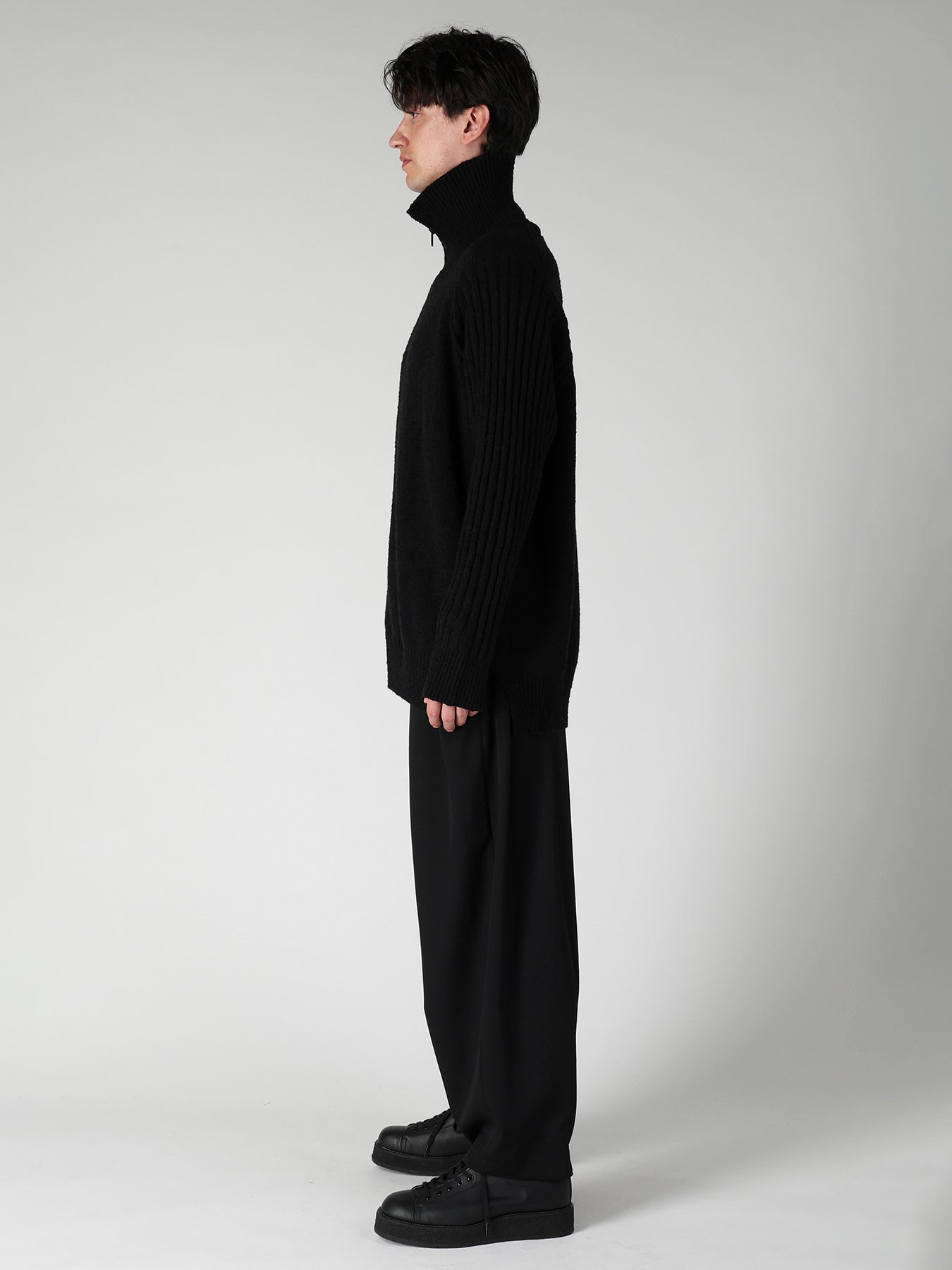 7G PLATING SINGLE JERSEY RIB HIGH NECK ZIP CARDIGAN