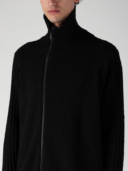 7G PLATING SINGLE JERSEY RIB HIGH NECK ZIP CARDIGAN