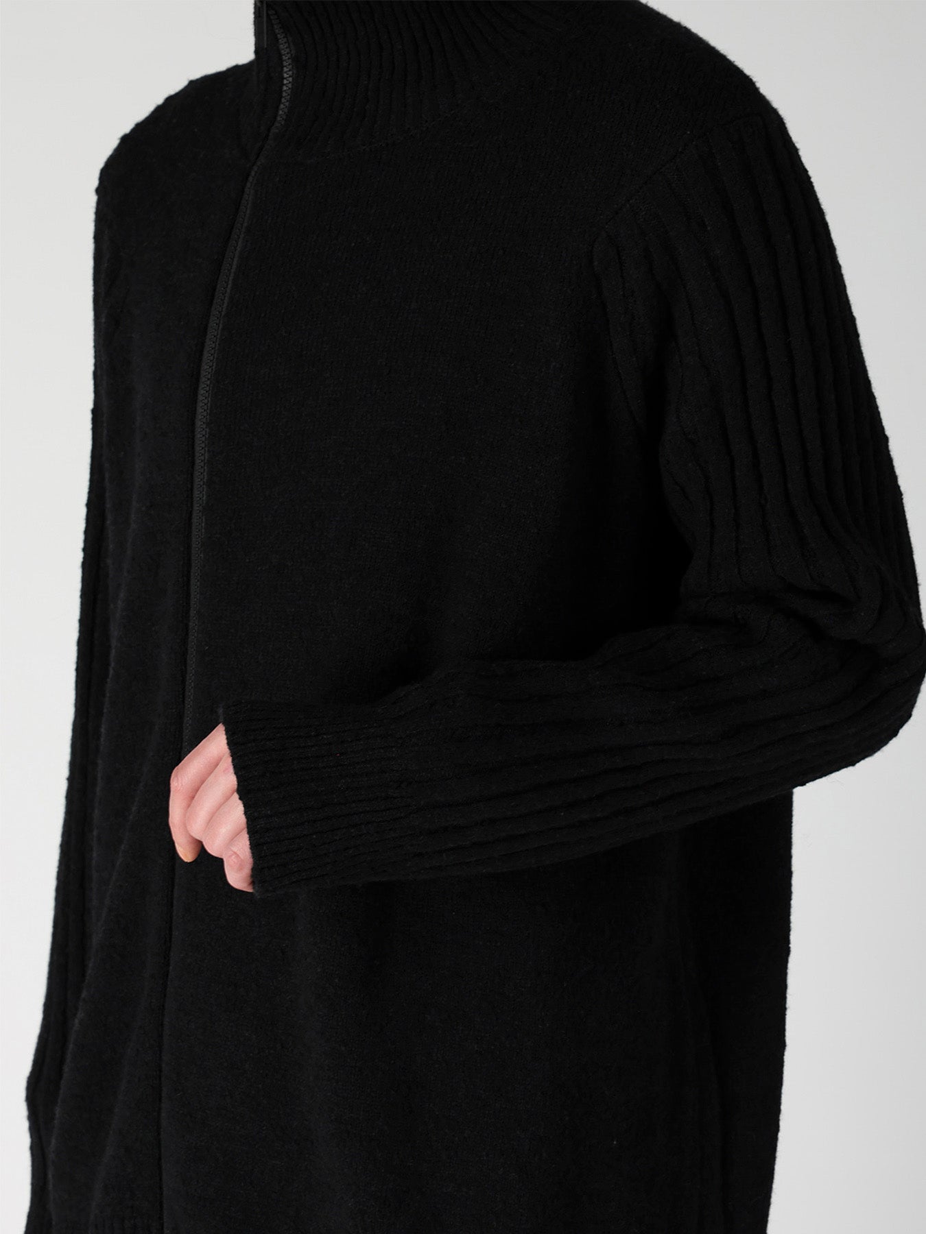 7G PLATING SINGLE JERSEY RIB HIGH NECK ZIP CARDIGAN