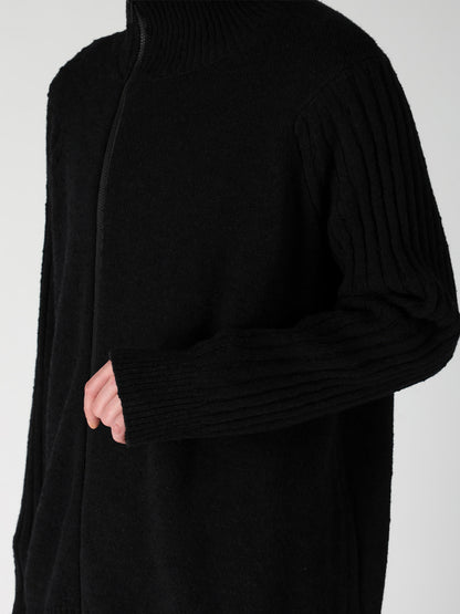 7G PLATING SINGLE JERSEY RIB HIGH NECK ZIP CARDIGAN