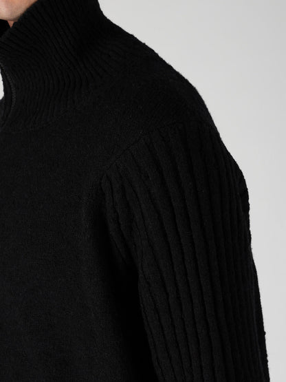 7G PLATING SINGLE JERSEY RIB HIGH NECK ZIP CARDIGAN