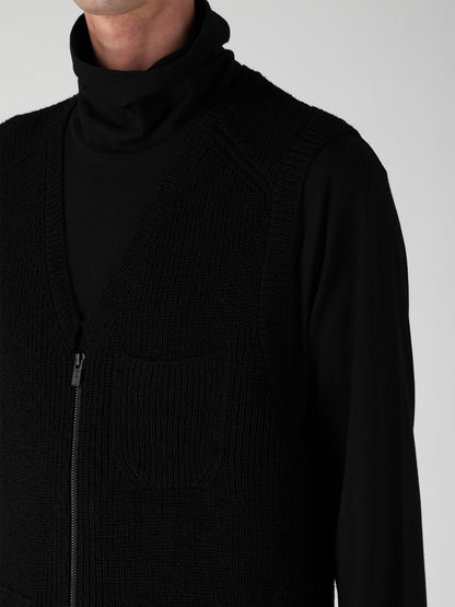 PARALLELED HALF CARDIGAN POCKET DETAIL ZIP VEST