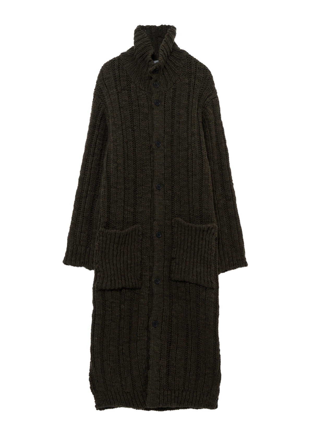 3G 1PLY RANDOM RIB HIGH NECK LONG CARDIGAN