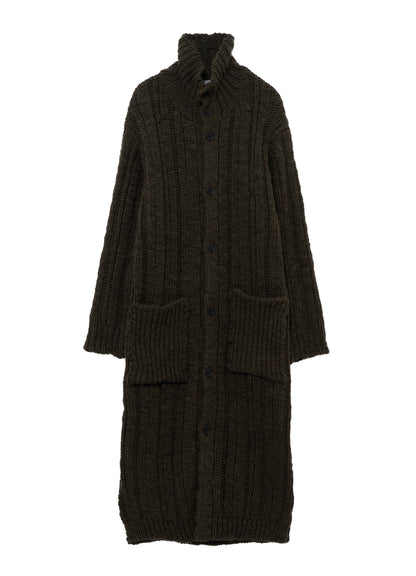3G 1PLY RANDOM RIB HIGH NECK LONG CARDIGAN