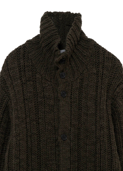3G 1PLY RANDOM RIB HIGH NECK LONG CARDIGAN