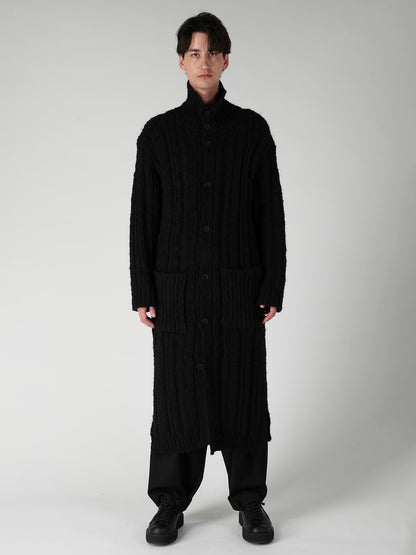 3G 1PLY RANDOM RIB HIGH NECK LONG CARDIGAN