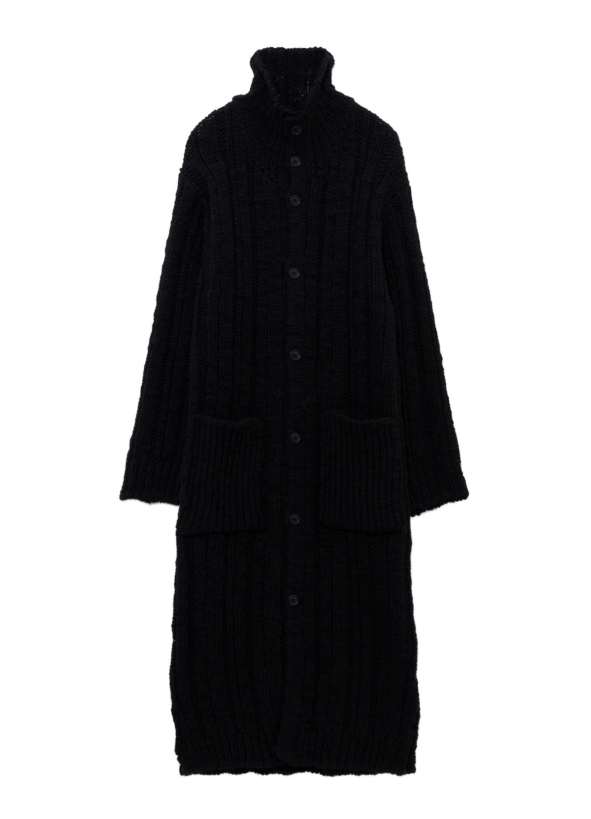 3G 1PLY RANDOM RIB HIGH NECK LONG CARDIGAN