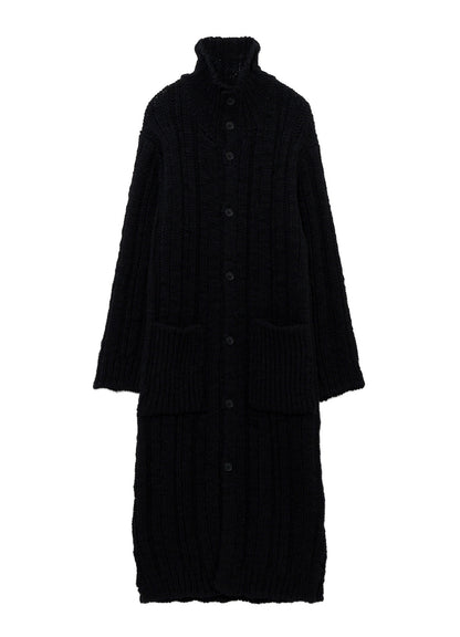 3G 1PLY RANDOM RIB HIGH NECK LONG CARDIGAN