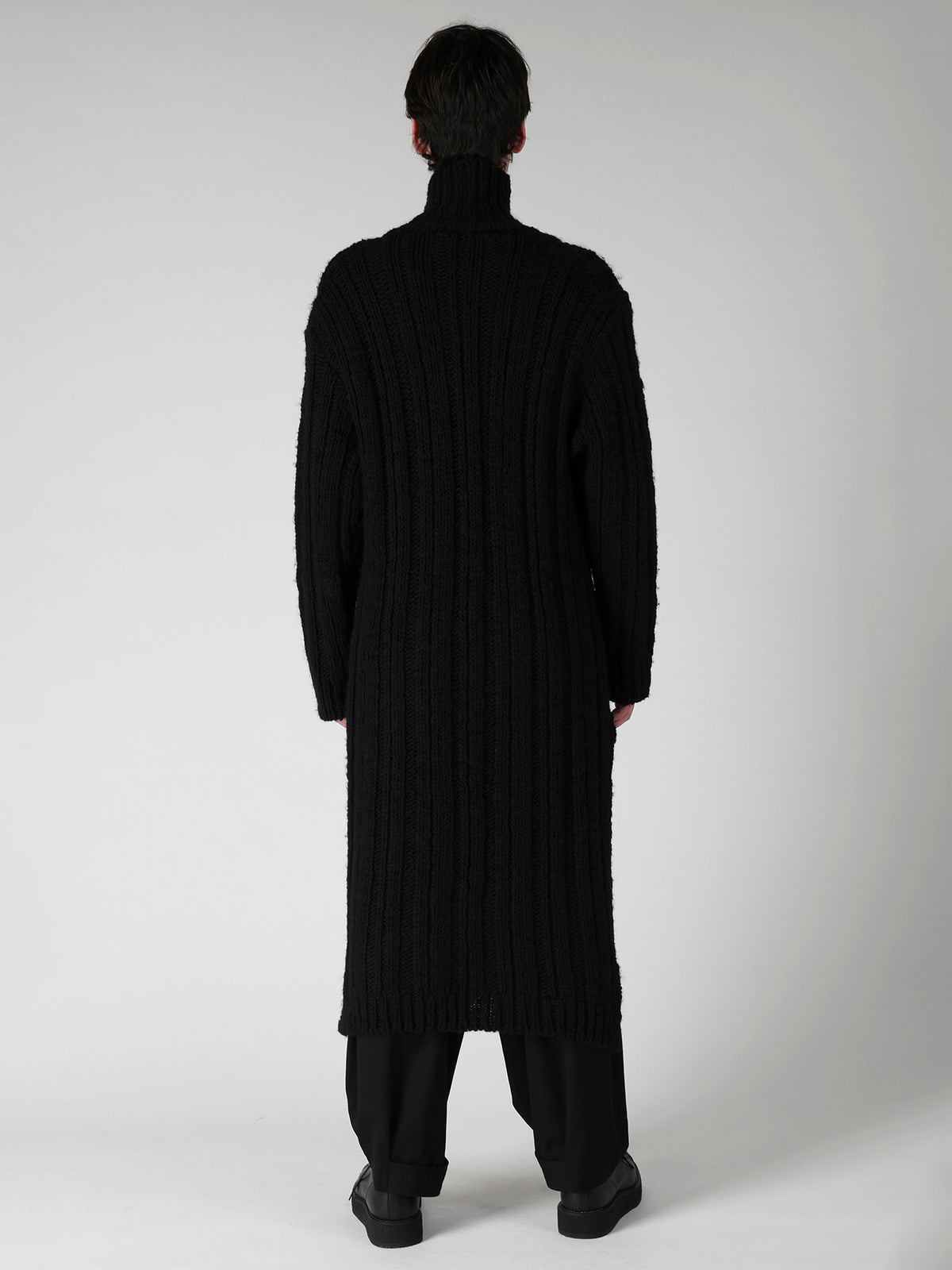 3G 1PLY RANDOM RIB HIGH NECK LONG CARDIGAN