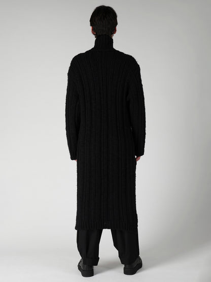 3G 1PLY RANDOM RIB HIGH NECK LONG CARDIGAN