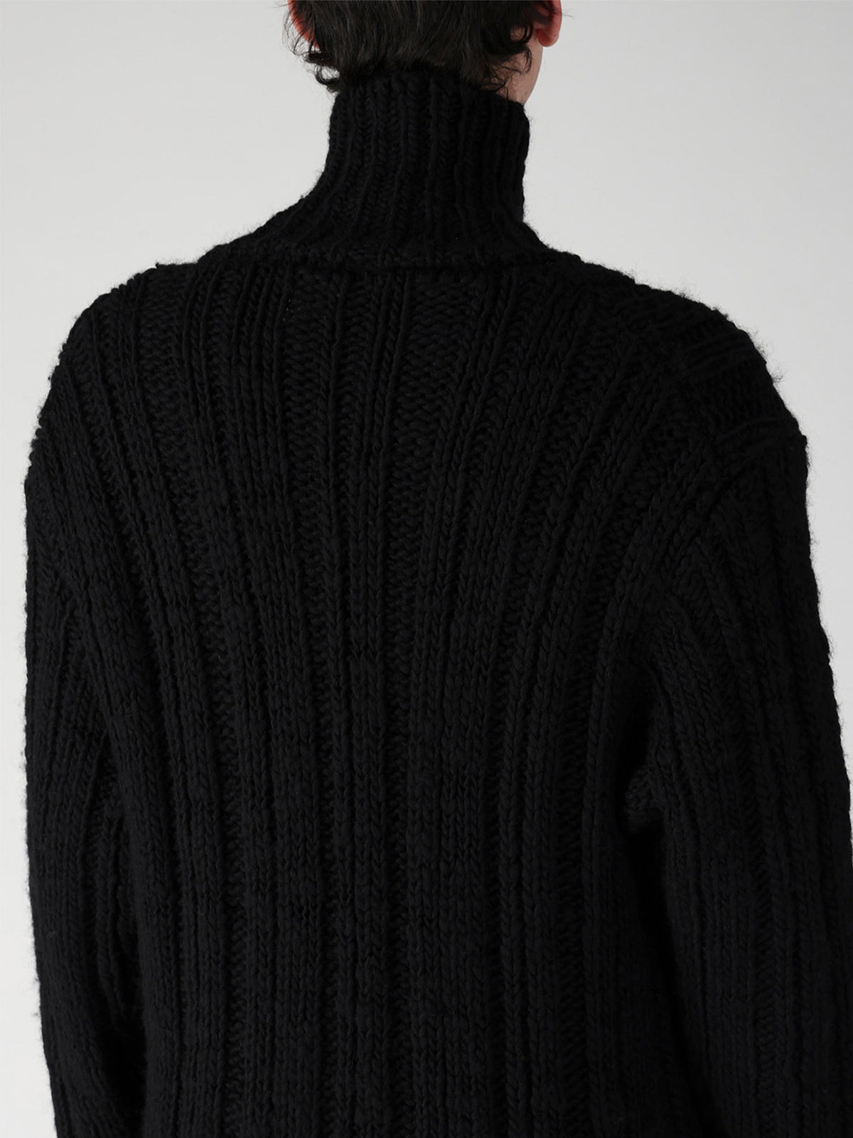 3G 1PLY RANDOM RIB HIGH NECK LONG CARDIGAN