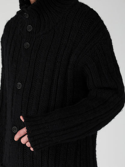 3G 1PLY RANDOM RIB HIGH NECK LONG CARDIGAN