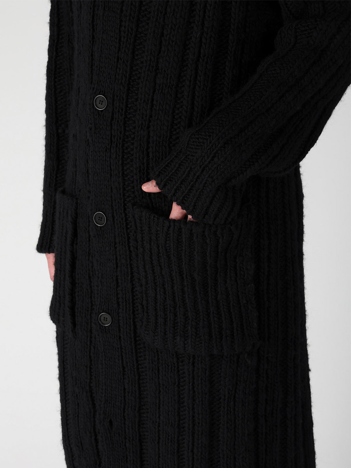 3G 1PLY RANDOM RIB HIGH NECK LONG CARDIGAN