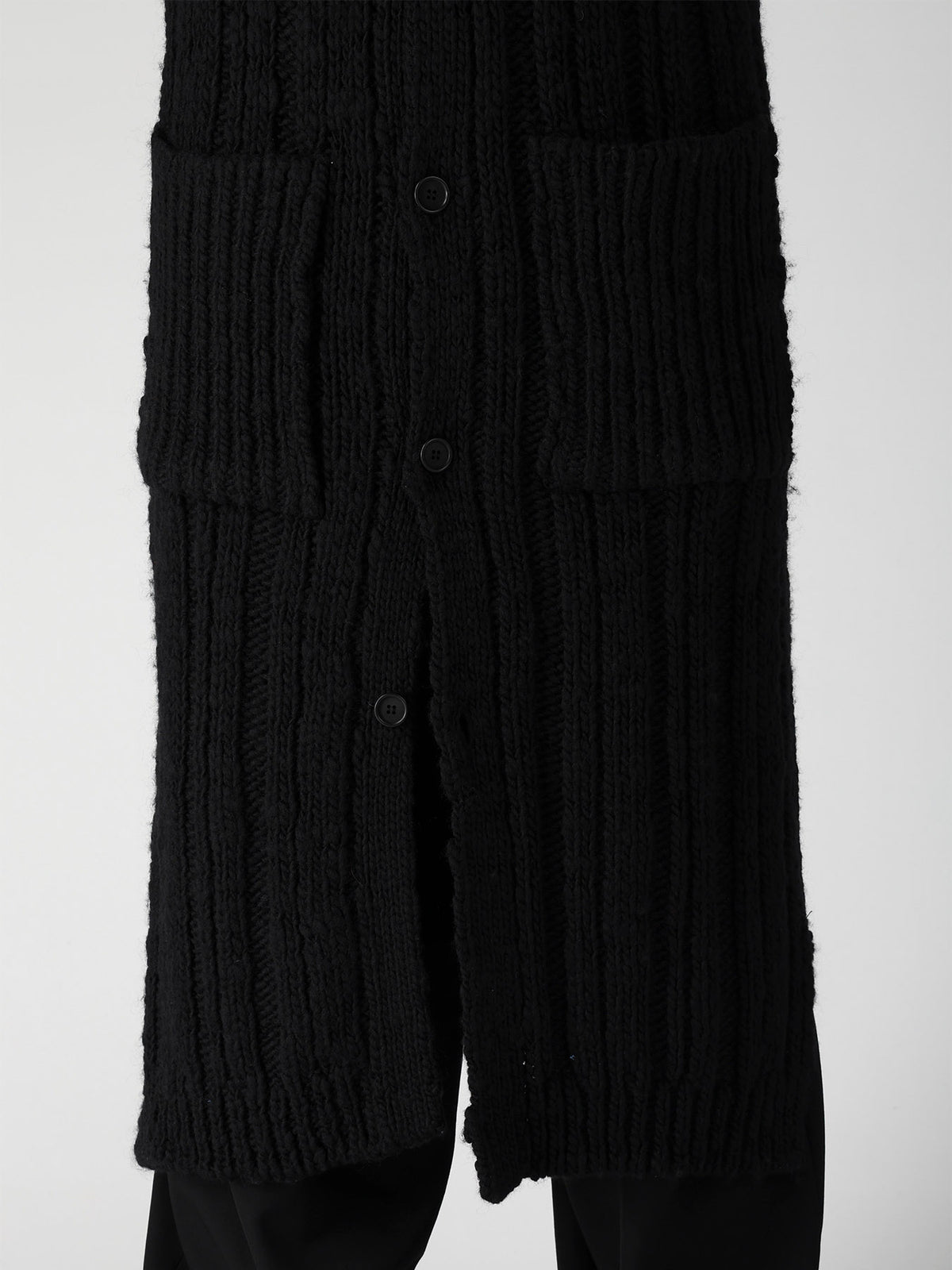 3G 1PLY RANDOM RIB HIGH NECK LONG CARDIGAN