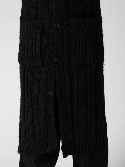 3G 1PLY RANDOM RIB HIGH NECK LONG CARDIGAN