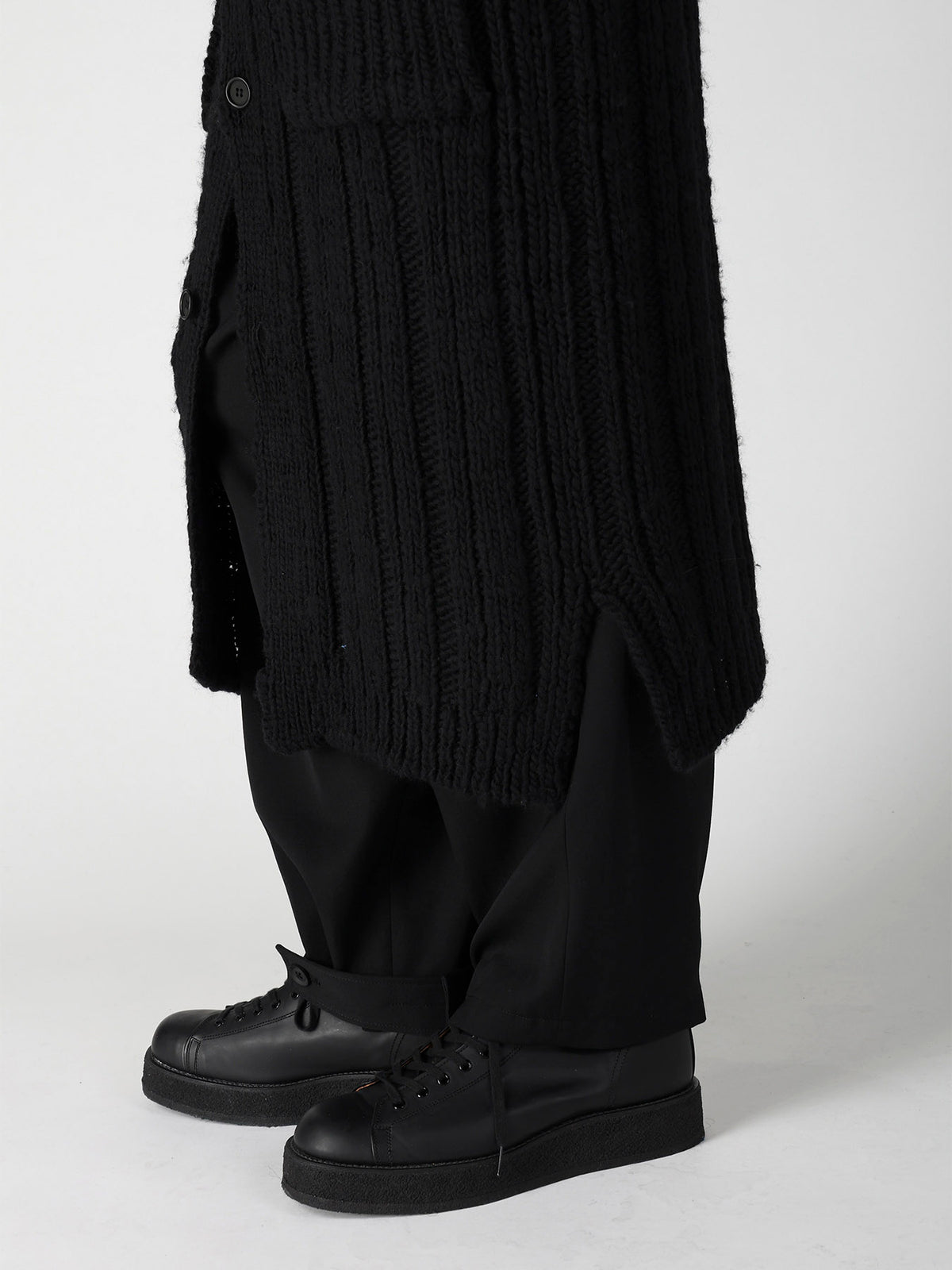 3G 1PLY RANDOM RIB HIGH NECK LONG CARDIGAN