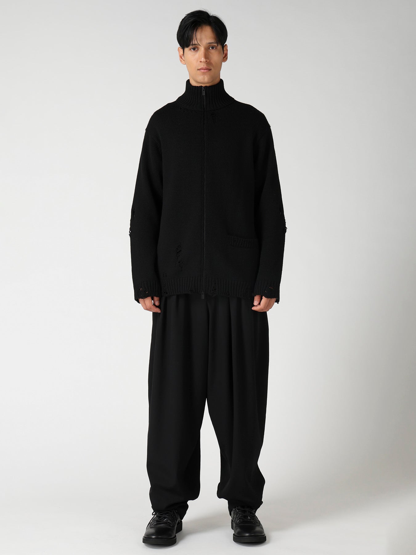 5G 3PLY SINGLE JERSEY  HIGH NECK ZIP CARDIGAN