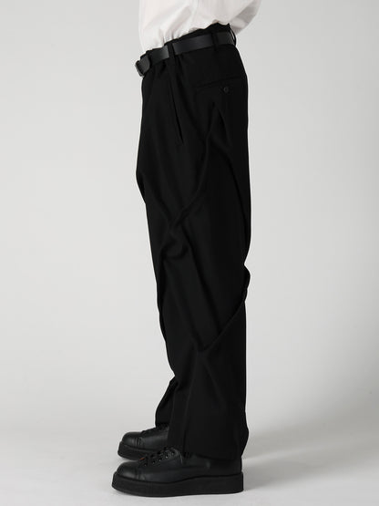 WOOL GABARDINE RANDOM TUCK PANTS