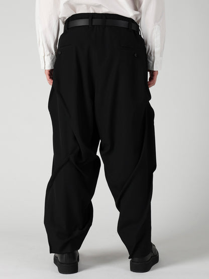 WOOL GABARDINE RANDOM TUCK PANTS