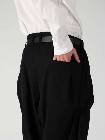 WOOL GABARDINE RANDOM TUCK PANTS