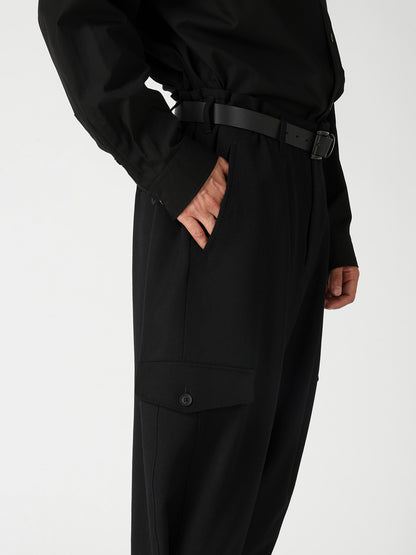 ARMY GABARDINE HEM BUTTON PANTS