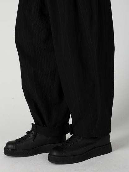 RANDOM STRIPE HEM TAB WIDE TUCK PANTS