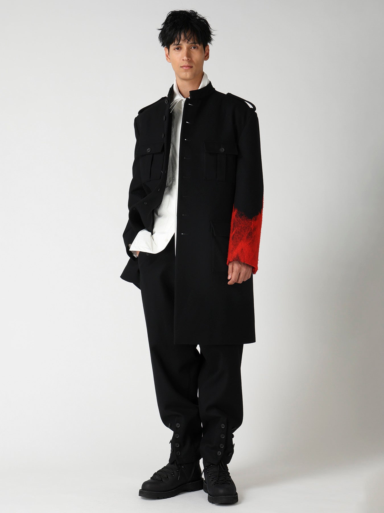 NEEDLE PUNCHED FLANNEL HEM SLIT BUTTON PANTS