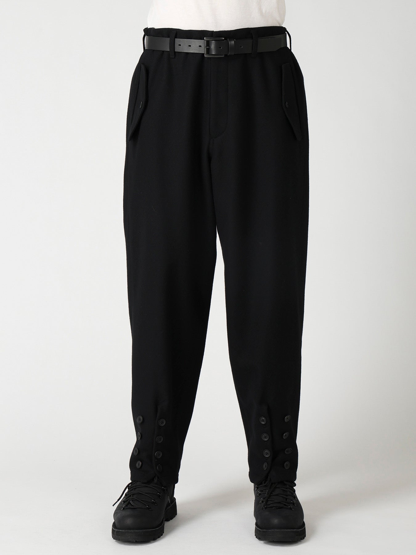 NEEDLE PUNCHED FLANNEL HEM SLIT BUTTON PANTS