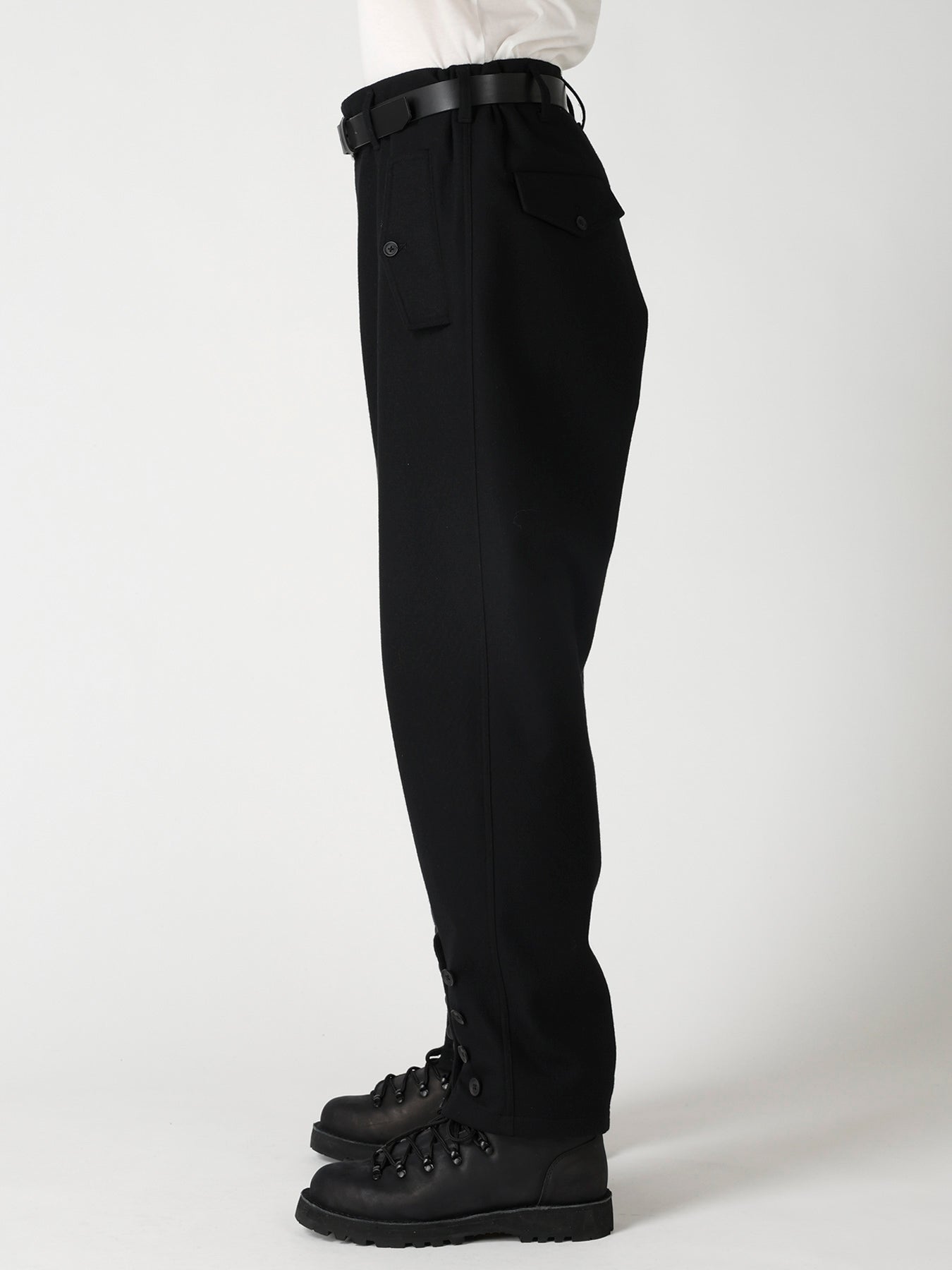 NEEDLE PUNCHED FLANNEL HEM SLIT BUTTON PANTS