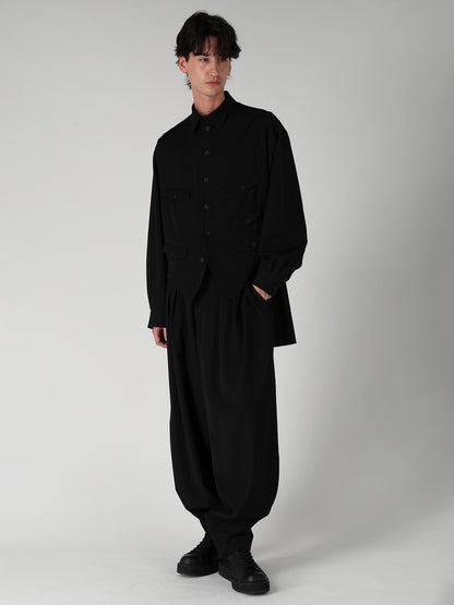 WOOL GABARDINE 16 TUCKS STACKED HEM PANTS