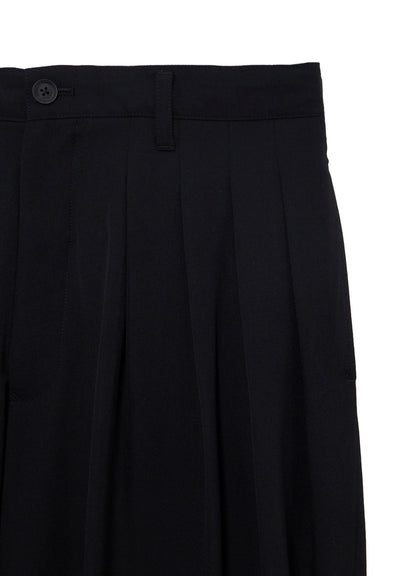WOOL GABARDINE 16 TUCKS STACKED HEM PANTS