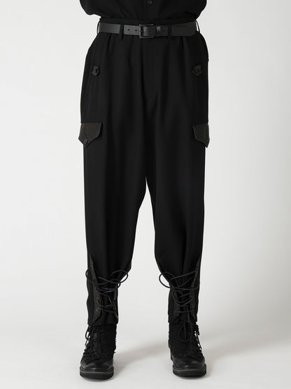 LEATHER ARMY GABARDINE POCKET PANTS