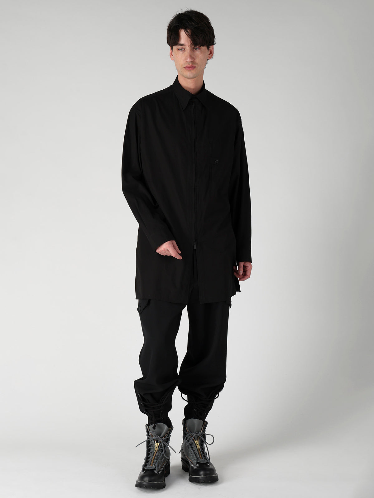 ARMY GABARDINE LACE UP HEM PANTS