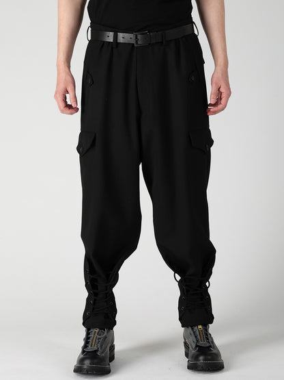 ARMY GABARDINE LACE UP HEM PANTS