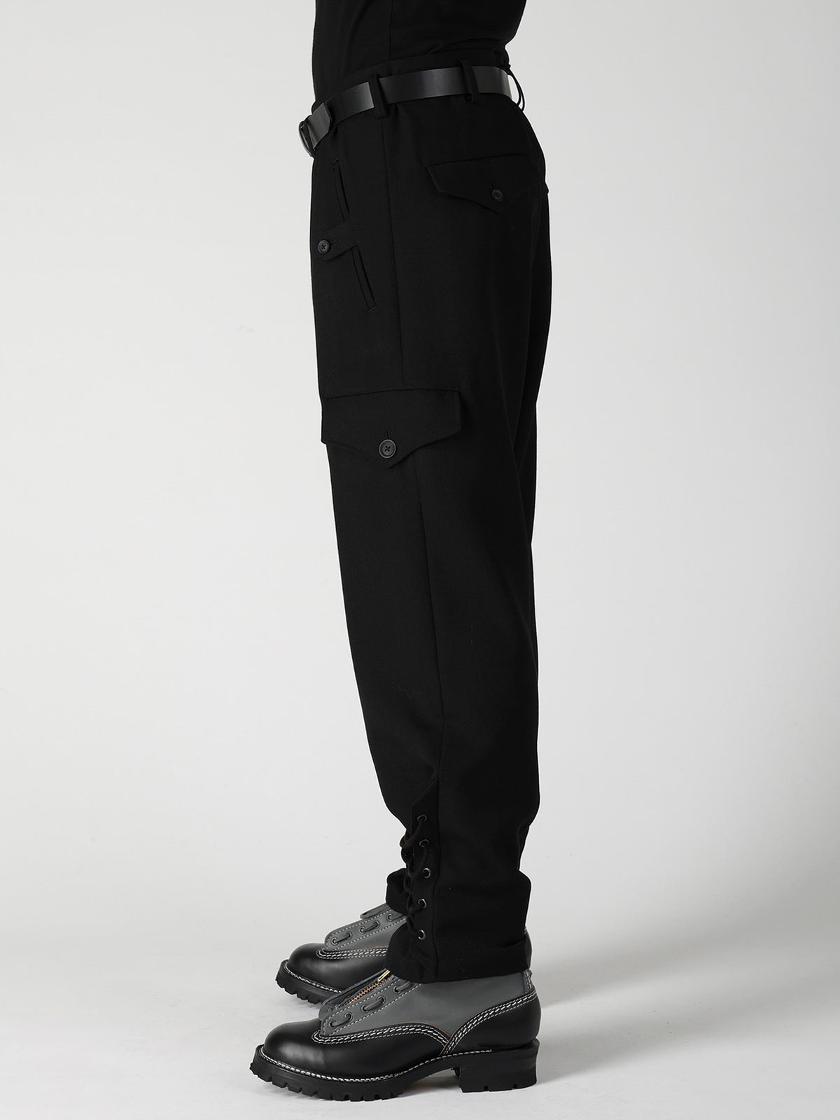 ARMY GABARDINE LACE UP HEM PANTS