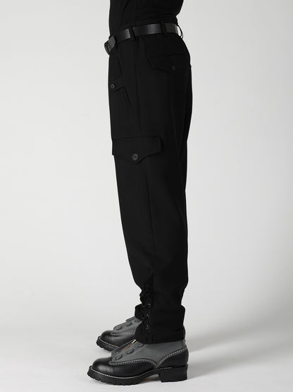 ARMY GABARDINE LACE UP HEM PANTS