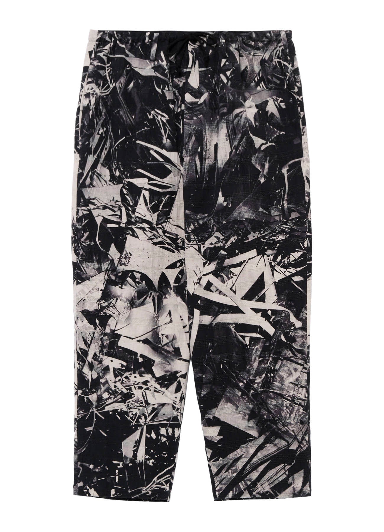 MONOCHROME SCRAP PATTERN PRINTED DRAWSTRING WAIST PANTS