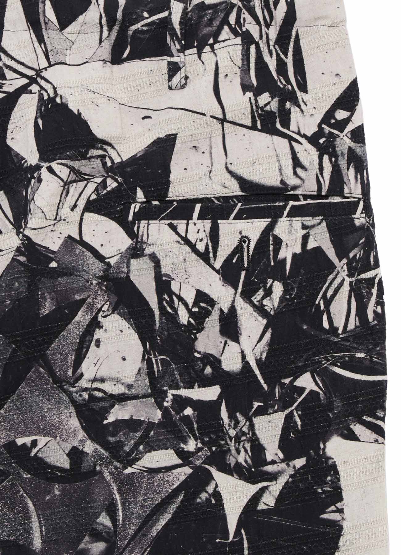 MONOCHROME SCRAP PATTERN PRINTED DRAWSTRING WAIST PANTS